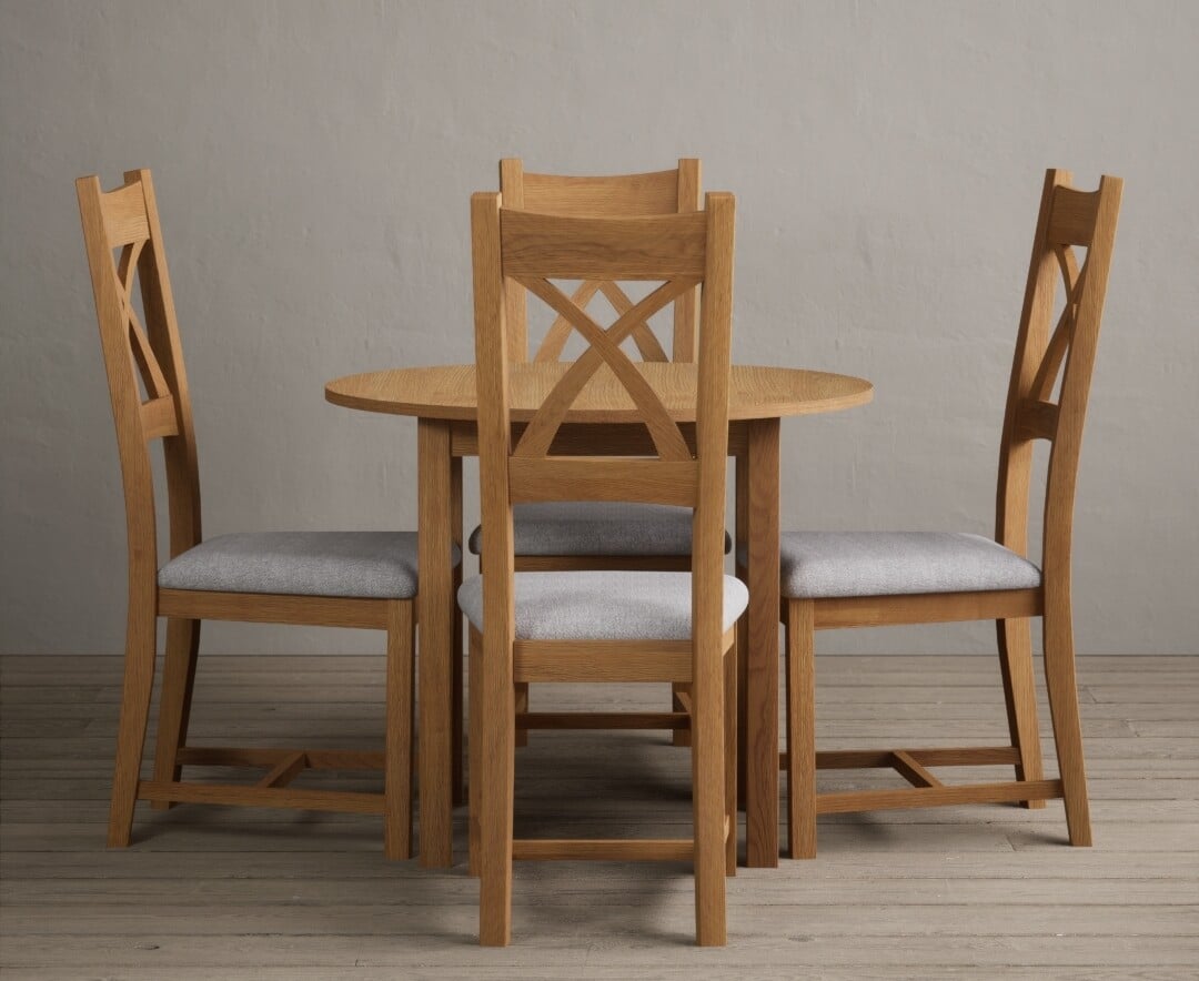 Extending York 90cm Solid Oak Dining Table With 4 Charcoal Grey X Back Chairs