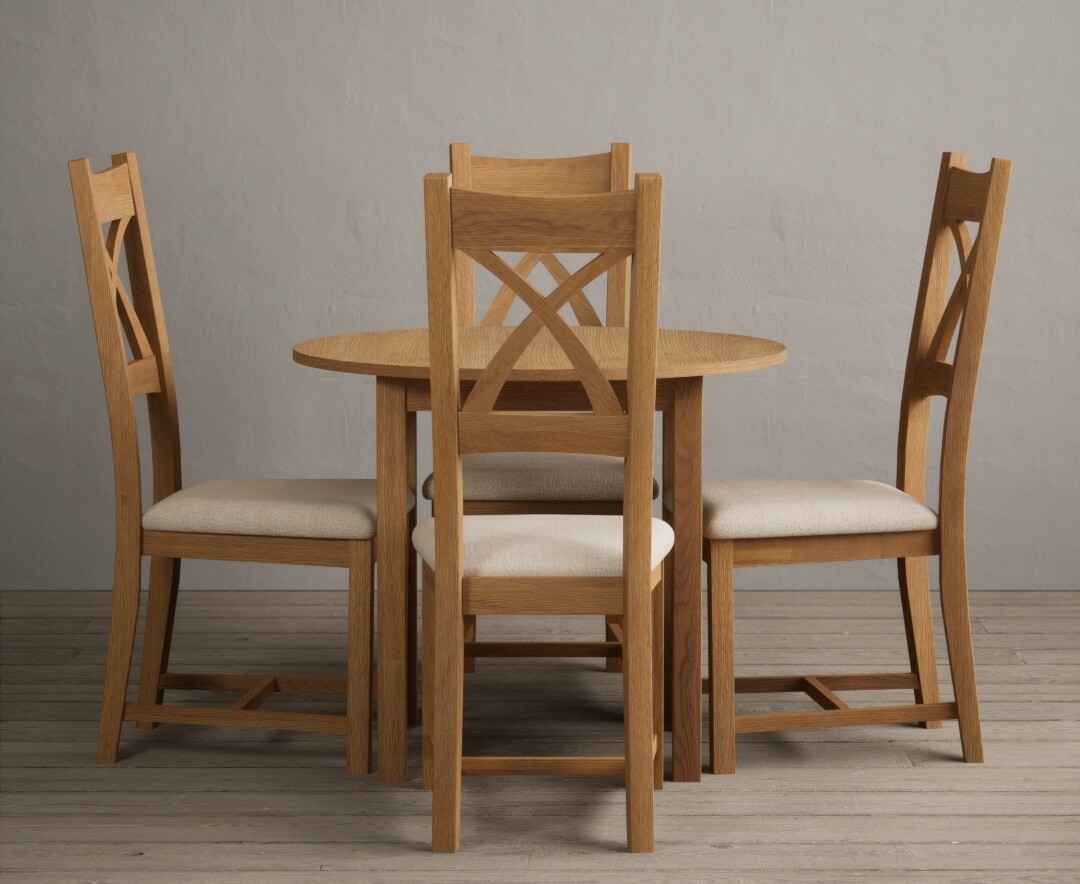 Extending York 90cm Solid Oak Dining Table With 4 Brown X Back Chairs
