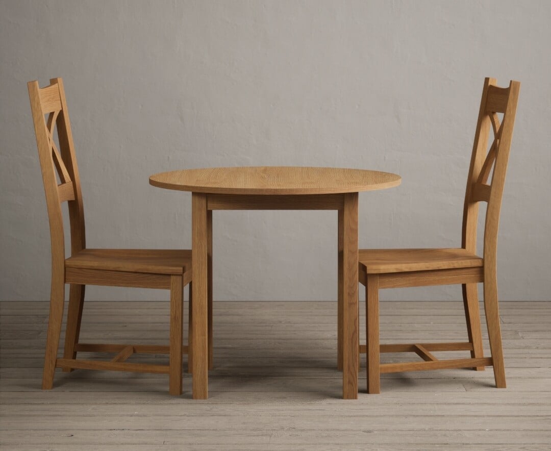 Extending York 90cm Solid Oak Dining Table With 2 Linen X Back Chairs