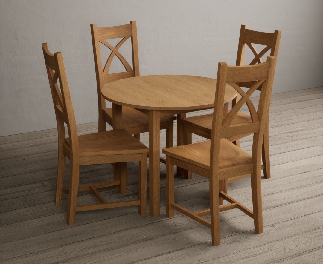Extending York 90cm Solid Oak Dining Table With 4 Linen X Back Chairs