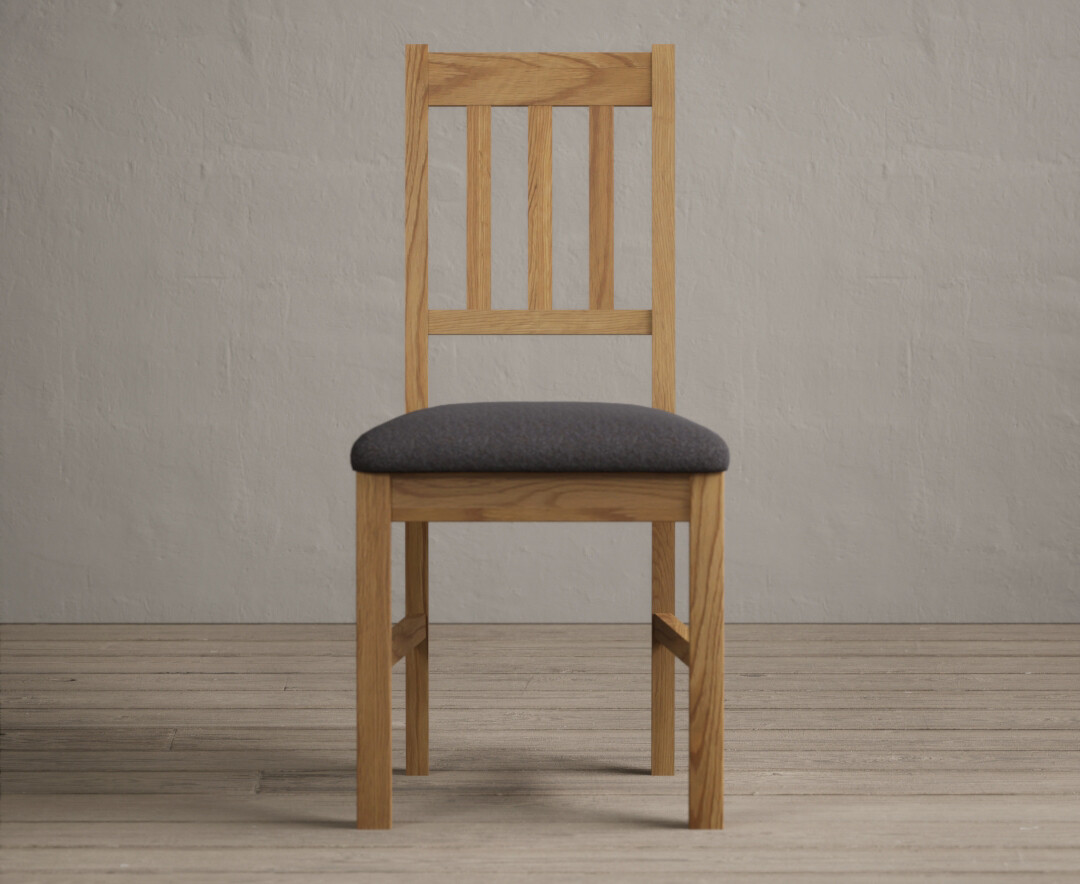 York Solid Oak Dining Chairs With Charcoal Grey Fabric Seat Pad