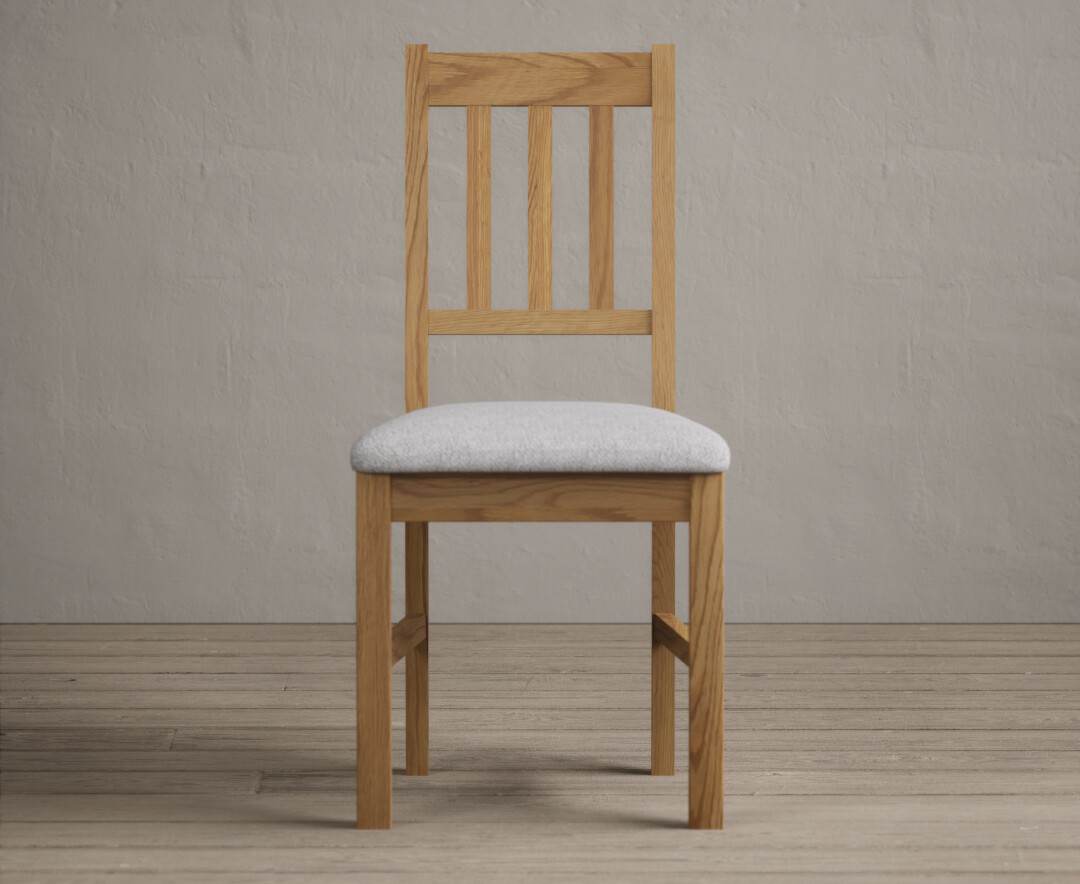 York Solid Oak Dining Chairs With Light Grey Fabric Seat Pad