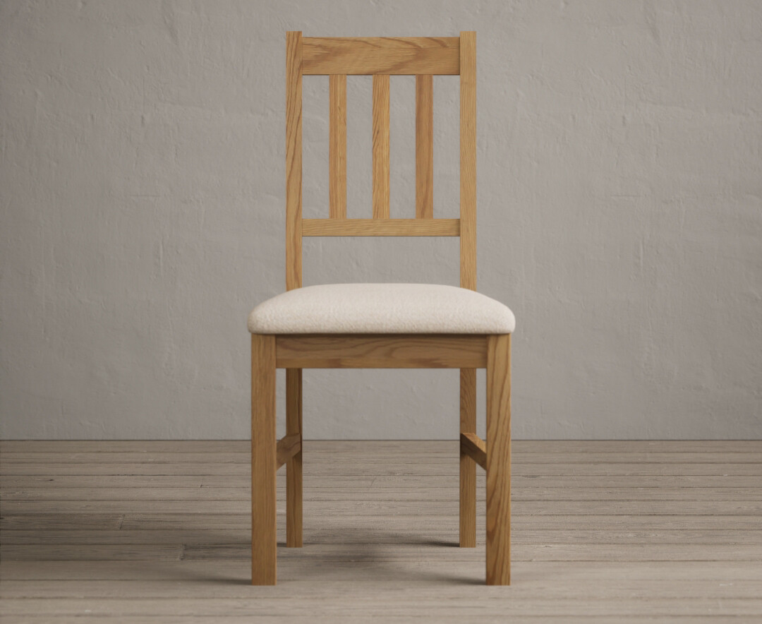 Product photograph of York Solid Oak Dining Chairs With Linen Fabric Seat Pad from Oak Furniture Superstore