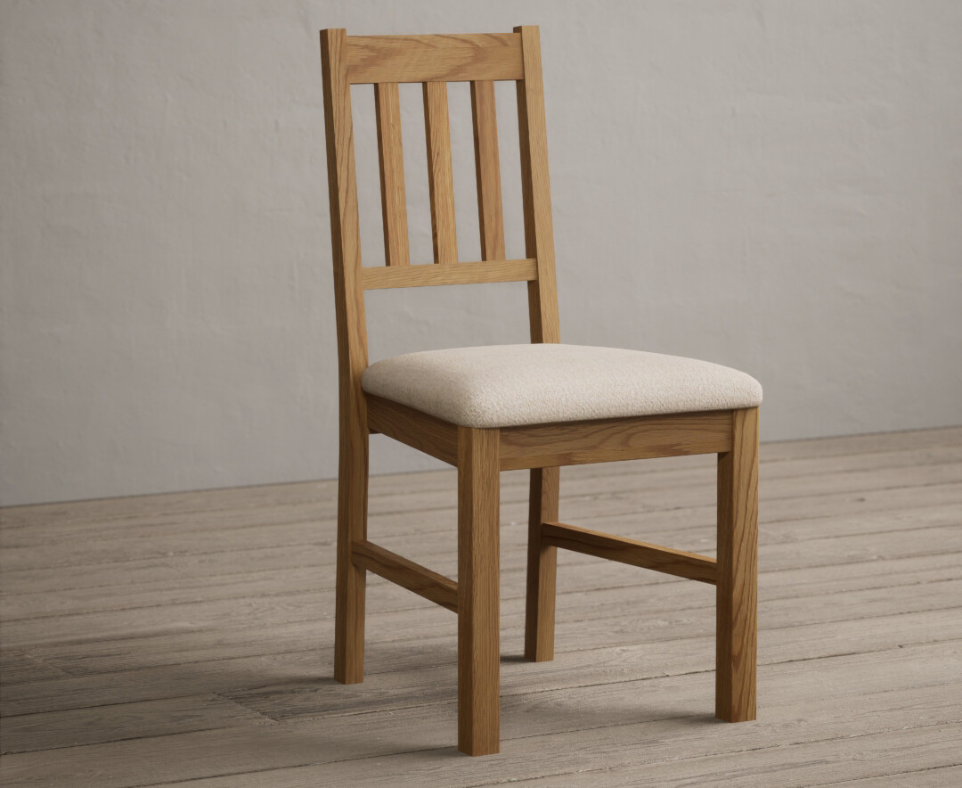 Product photograph of York Solid Oak Dining Chairs With Linen Fabric Seat Pad from Oak Furniture Superstore.