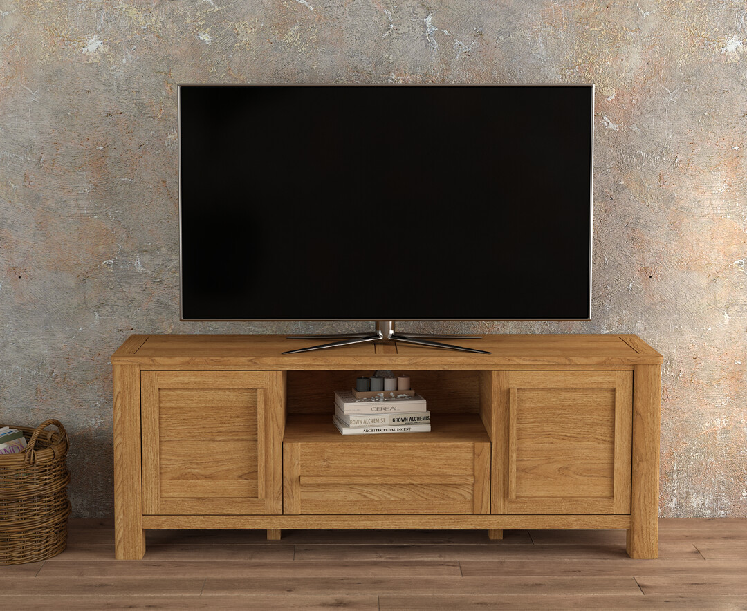 Product photograph of Eclipse Solid Oak Super Wide Tv Cabinet from Oak Furniture Superstore