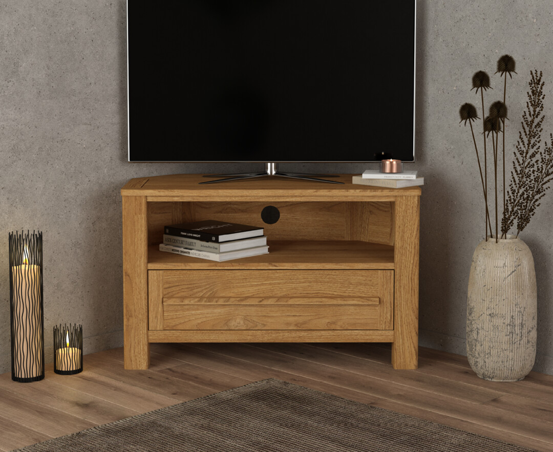 Product photograph of Eclipse Solid Oak Corner Tv Cabinet from Oak Furniture Superstore