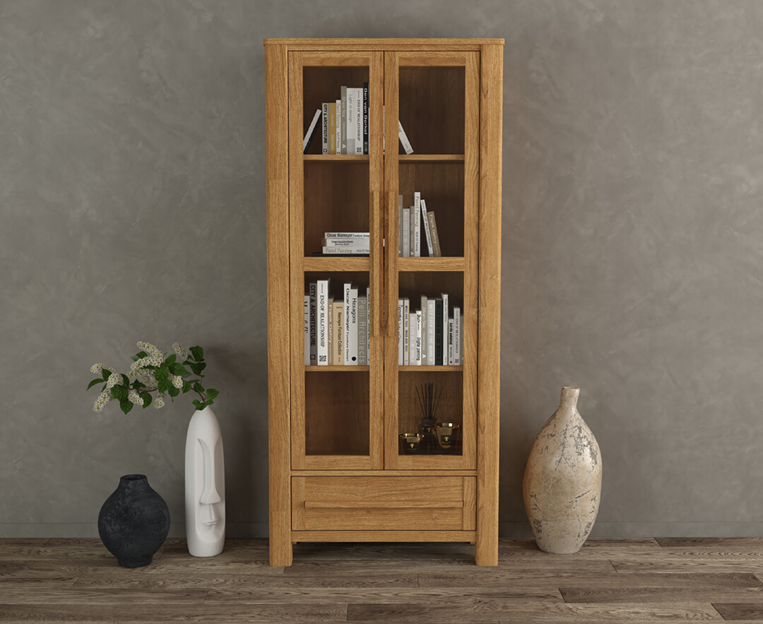Product photograph of Eclipse Solid Oak Glazed Display Cabinet from Oak Furniture Superstore