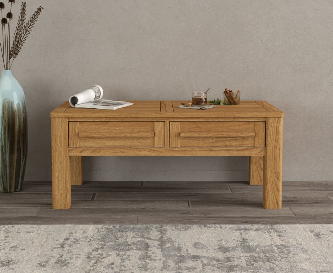 Product photograph of Eclipse Solid Oak 4 Drawer Compact Coffee Table from Oak Furniture Superstore