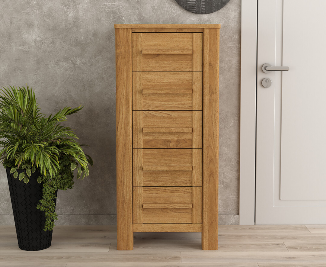 Product photograph of Eclipse Solid Oak 5 Drawer Tallboy from Oak Furniture Superstore