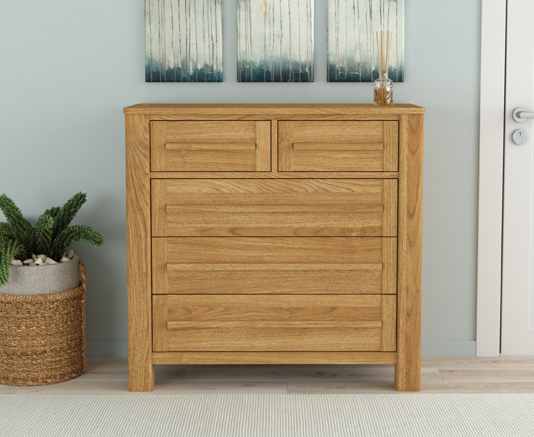 Product photograph of Eclipse Solid Oak 2 Over 3 Chest Of Drawers from Oak Furniture Superstore