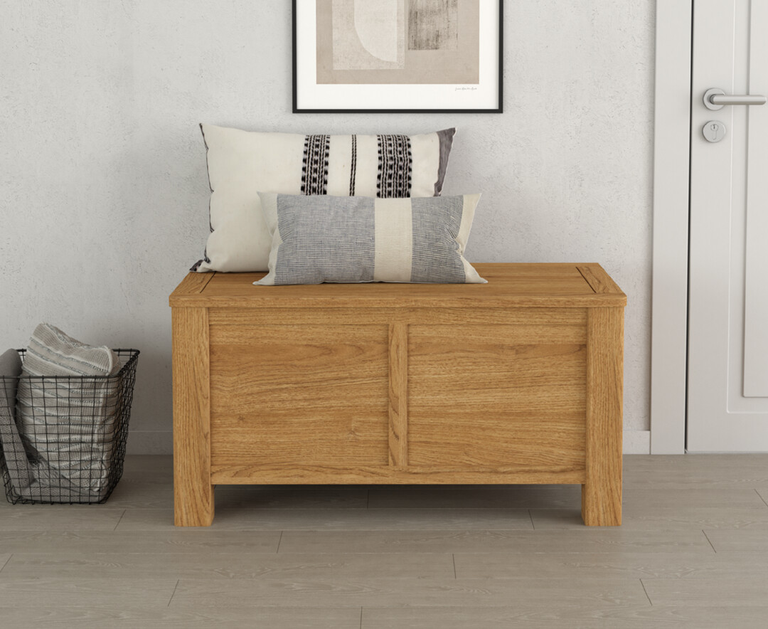 Product photograph of Eclipse Solid Oak Blanket Box from Oak Furniture Superstore