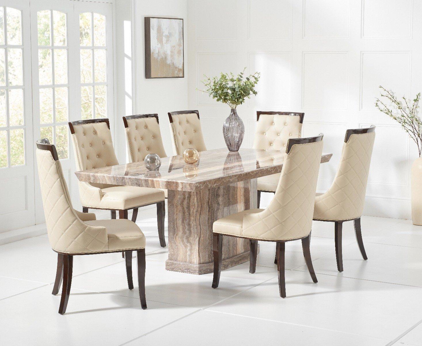 Cream marble dining table and chairs sale